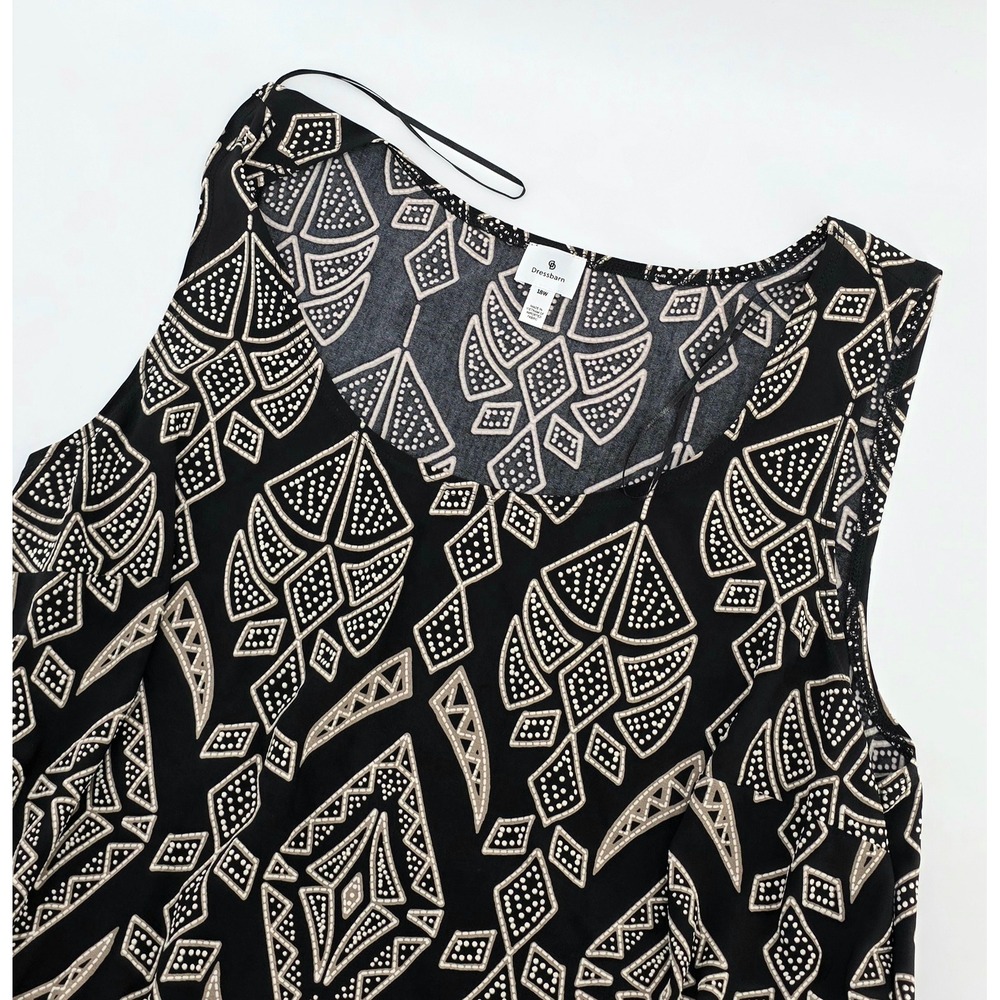 Dressbarn Boho Sleeveless Shift Dress Women Size 18W Black Tan Geometric Print